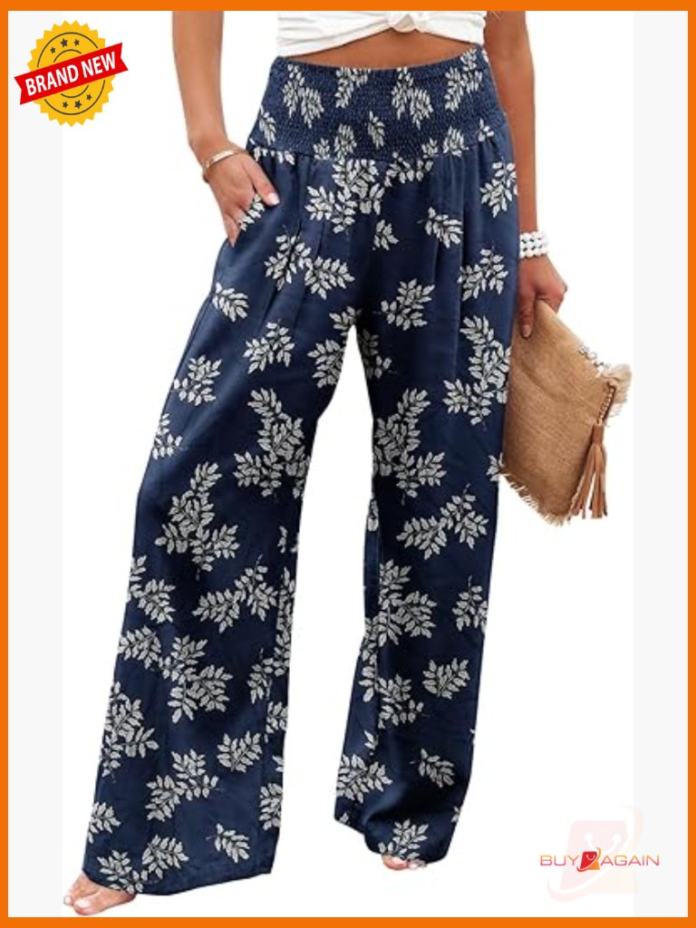 Womens High Waisted Wide Leg Palazzo Pants With Pockets Casual Lounge
